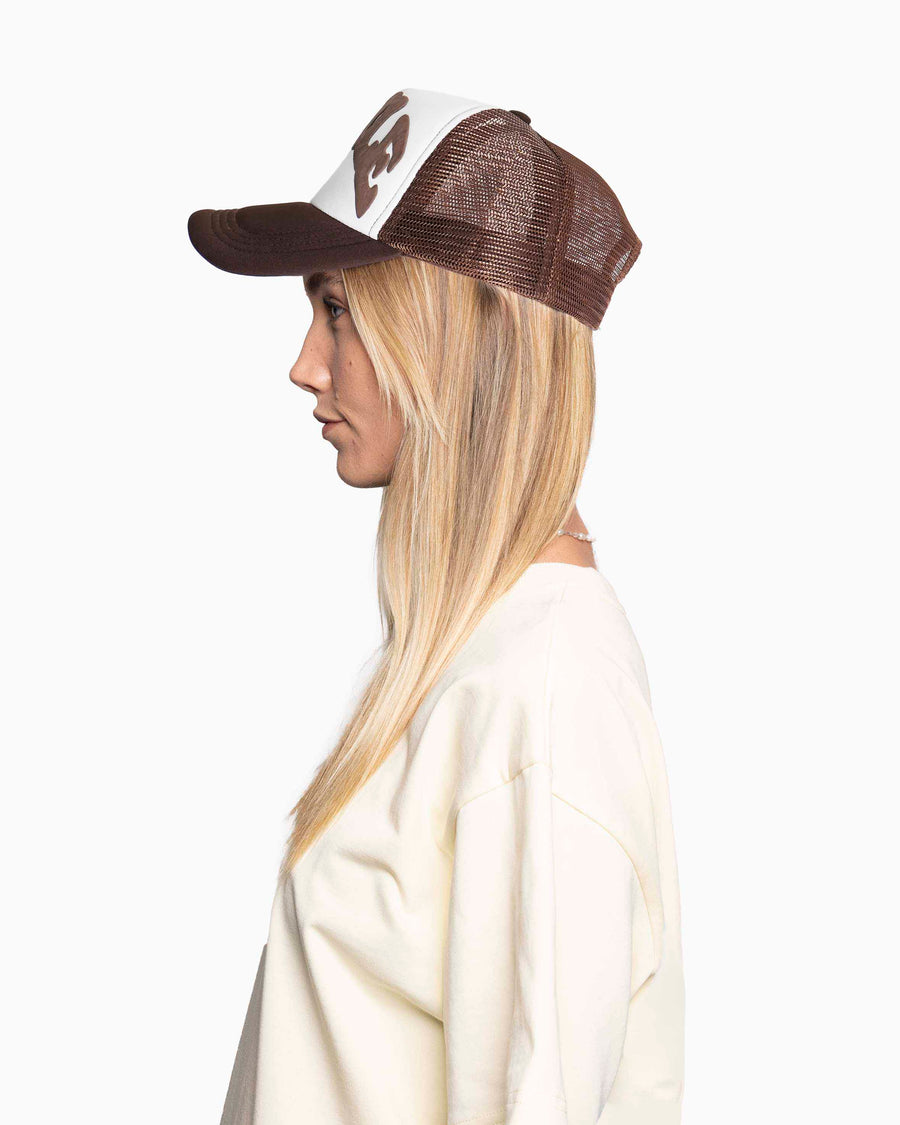 Happy Heart Trucker Brown/White